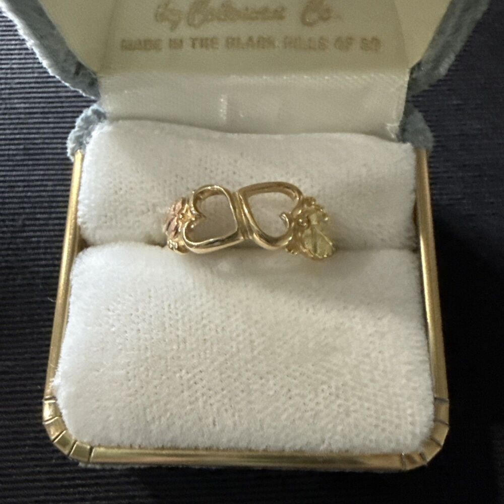 VTG NOS 10k Black Hills Gold Ring Sz 7 Heart & Leaf Design Pink/Grn/Yellow 1.92g